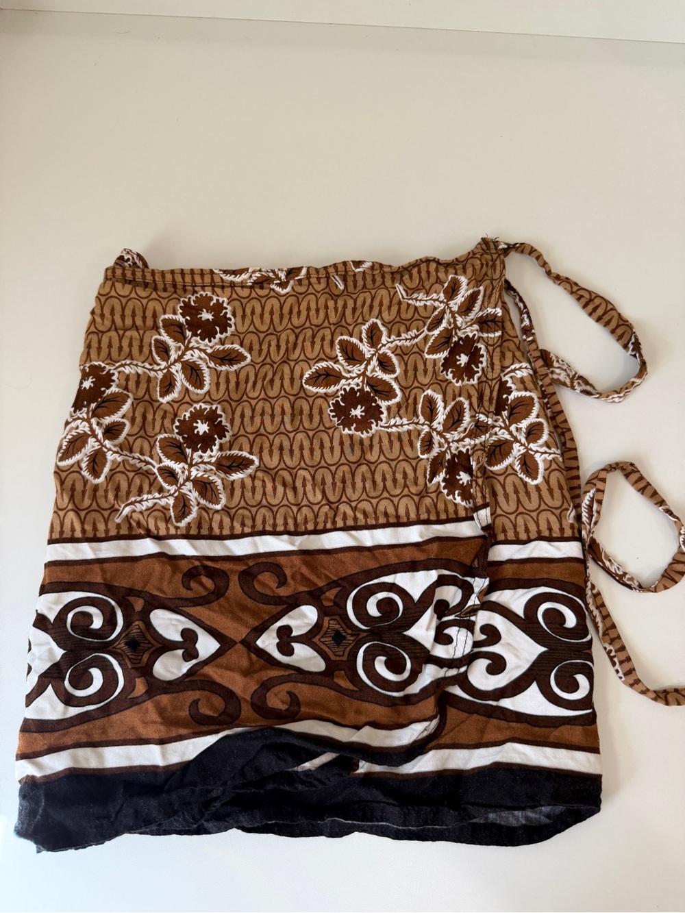 Women’s Brown Polynesian Print Wrap Swim Cover-Up